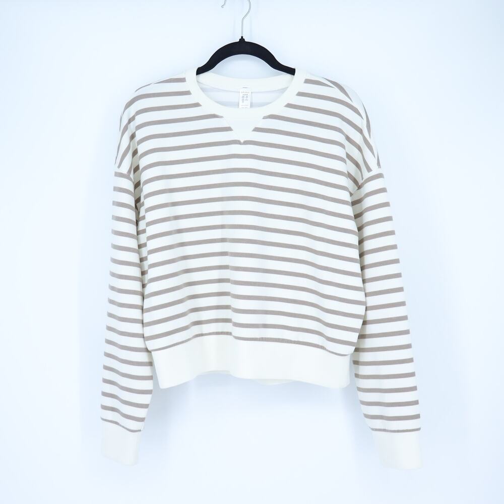 Spanx AirEssentials Crew Striped Sweatshirt Porcelain Fawn Modal Women's S
